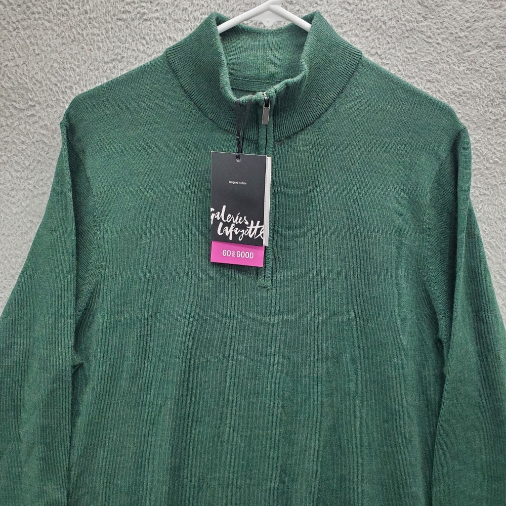 Galeries Lafayette Merino Wool Sweater Mens Size Xl Green 1/4 Zip Nwt — image 6 of 8